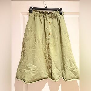 Color Thread Green Midi Skirt w Pockets and elastic paper bag waist